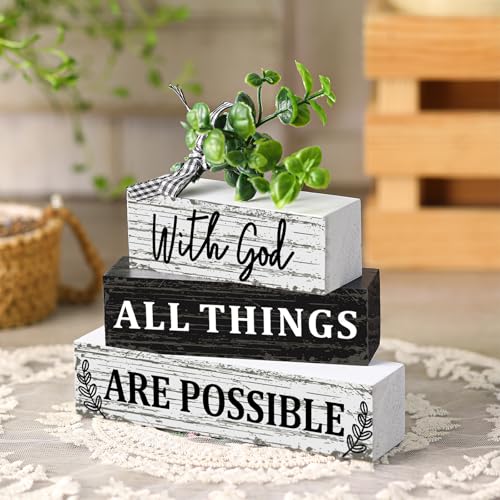 Geelin 4 Pcs Christian Farmhouse Wooden Table Decor Religious Tiered Tray - style: Christian