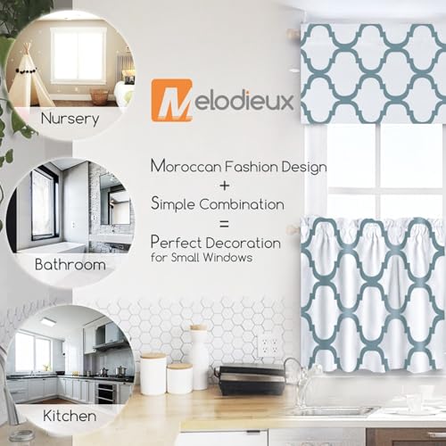 Melodieux Moroccan Fashion Room Darkening Rod Pocket Window Curtain Valance, 52 by 18 Inch, Off White/Dusty Teal (1 Panel) - color: Off White/Dusty Teal, size: 52"W x 18"L (Pack of 1)