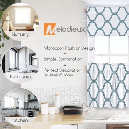 Melodieux Moroccan Fashion Room Darkening Rod Pocket Window Curtain Valance, 52 by 18 Inch, Off White/Dusty Teal (1 Panel) - color: Off White/Dusty Teal, size: 52"W x 18"L (Pack of 1)