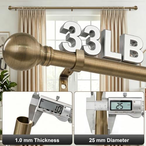 Antique Bronze Curtain Rods 16-60 Inch Heavy Duty 1 Inch Diameter - color: Bronze, size: 16"-60"|1 Pack