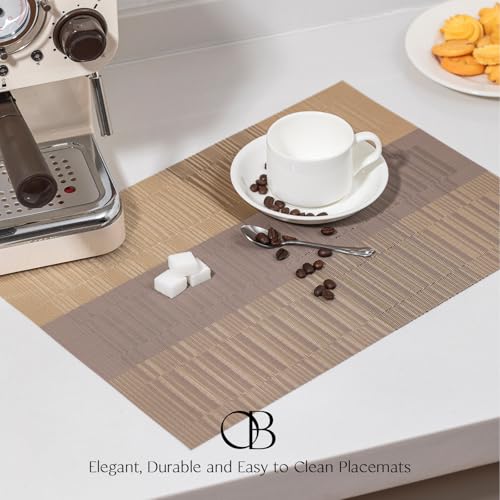 Placemats Set of 6 - Easy Clean Woven Vinyl Placemats for Dining Table, Indoor/Outdoor Place Mats, Washable PVC Table Mats （Gold Dune） - color: D-gold Dune