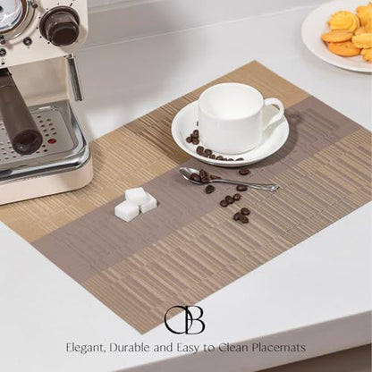 Placemats Set of 6 - Easy Clean Woven Vinyl Placemats for Dining Table, Indoor/Outdoor Place Mats, Washable PVC Table Mats （Gold Dune） - color: D-gold Dune