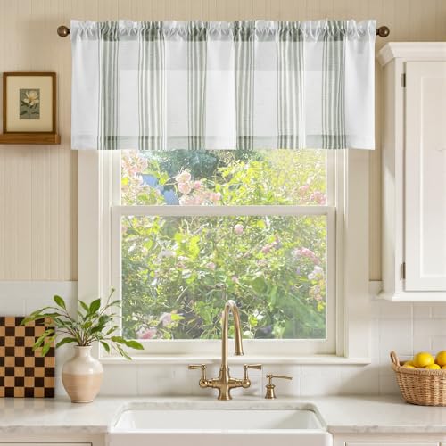 jinchan Linen Balanced Stripe Valances for Window 16 inch,Green,1 Panel - color: Balanced Stripe | Green, size: 50"W x 16"L (Pack of 1)