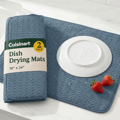 Cuisinart Dish Drying Mat for Kitchen Counter, 2-Pack XL 18"x24" - color: Geostripe Medium Blue