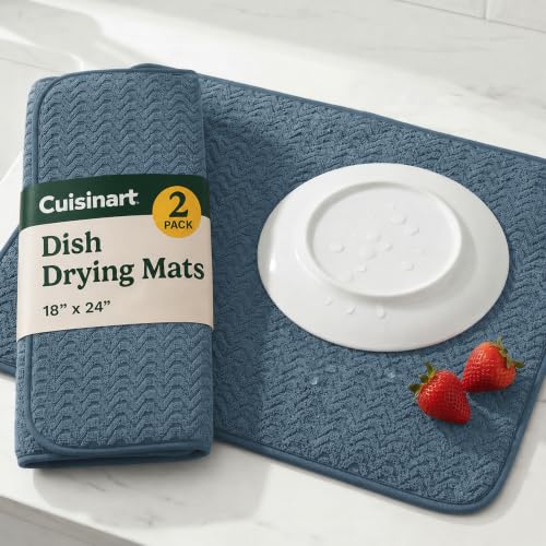 Cuisinart Dish Drying Mat for Kitchen Counter, 2-Pack XL 18"x24" - color: Geostripe Medium Blue