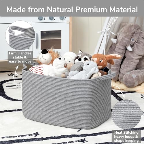 Goodpick Large Woven Rope Blanket Basket, Rectangle, Gray, 75L - color: Grey, size: Large(21.6"L x 14.9"W x 11.8"H)