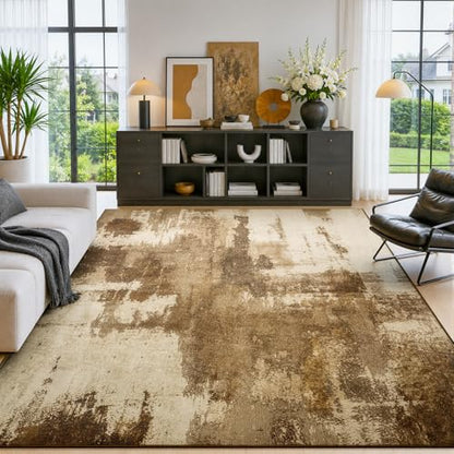 Merelax 8x10 Brown Washable Area Rug Non-Slip Faux Wool Abstract Rug - color: Brown, size: 8' x 10'(96''x120'')