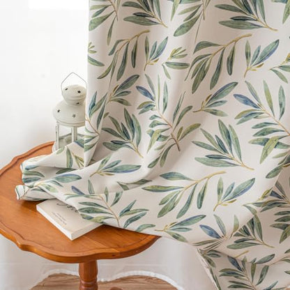 Green Botanical Leaf Blackout Curtains 54 Inch Length - color: Green Botanical Leaf, size: 52"W x 54"L (Pack of 2)