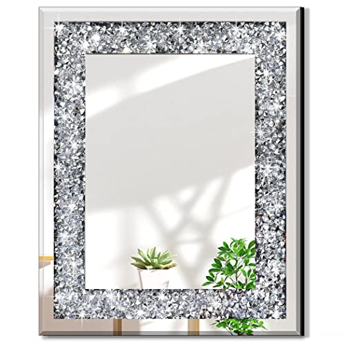 QMDECOR Crushed Diamond Mirror 16x20 Inch Silver Wall Decor - size: 20"L x 16"W