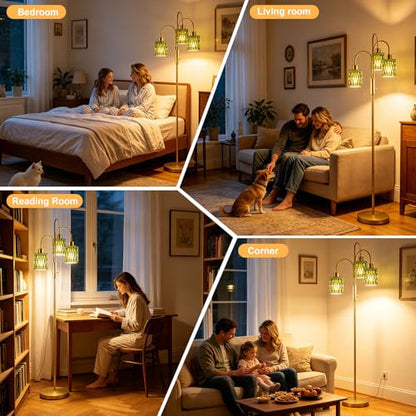 Green Glass Floor Lamp 3-Light 70" Gold Dimmable Modern Tall Standing Lamps - color: Green Cylinder-Gold