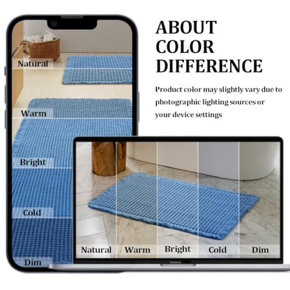 JIUZHEN Set of 2 Waffle Bathroom Rugs Boho Bath Mats 16"x24"+24"x36", Blue - color: Blue, size: 16"x24" + 24"x36"