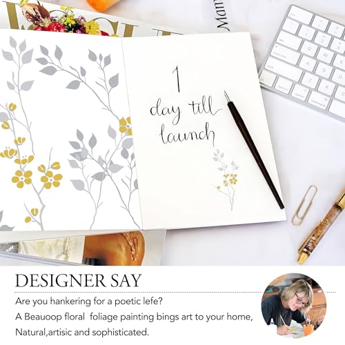 Beauoop Floral Linen Semi Sheer Curtains Living Room Yellow Grey 50x54x2 - color: Grommet | Yellow and Grey, size: 50"W x 54"L (Pack of 2)