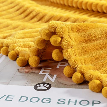 DISSA Fleece Blanket Twin Size – 60x80, Yellow - Soft, Plush, Fluffy, Fuzzy, Warm, Cozy – Perfect Throw for Couch, Bed, Sofa - with Pompom Fringe - Flannel Blanket - color: Yellow, size: 60x80"