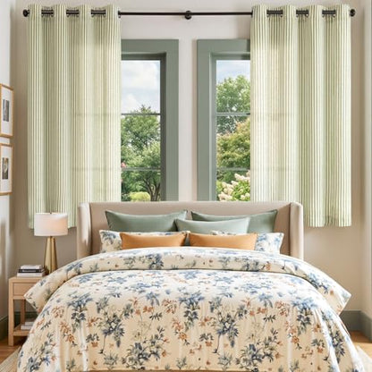 Vangao Linen Striped Curtains for Living Room Bedroom Farmhouse - color: Boxter Striped| Green on Beige, size: 50"W x 63"L (Pack of 2)