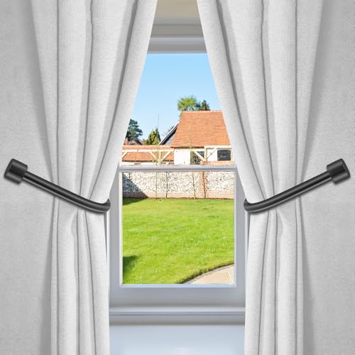 HIKMLK Minimalist Curtain Holdbacks 2pcs, 100% Cast Iron Solid Heavy Duty Metal Curtain Tieback Side Holders for Wall, Curtain Tie Hook Pull Backs for Drapes Window Home Decoration（Matte Black） - color: Matte Black
