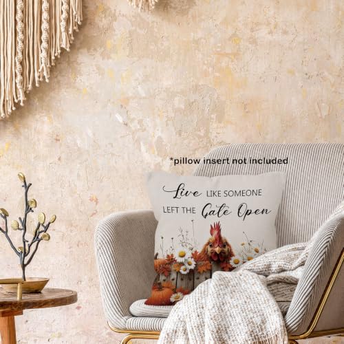 Fall Chicken Daisy Floral Pumpkin Leaves Throw Pillow Covers 18x18 - color: Chicken-02