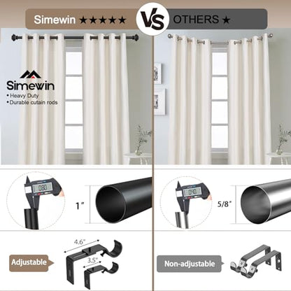 SIMEWIN Heavy Duty Window Curtain Rods, 72-144 Inches, Black with Gold Finials, Adjustable for Bedroom, Living Room, Patio - color: Black, size: 28"-144"