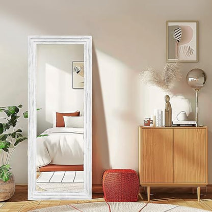 58x22in Full Length Mirror, 3-Tier Stepped Solid Wood Frame, White - color: White, size: 58"L x 22"W