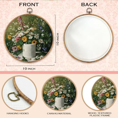 Funny Bathroom Wall Art Decor, Retro Dark Green Botanical Round Wall Art - color: flowers 0626