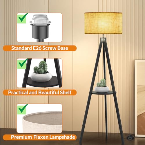 LEPOWER Shelf Floor Lamp Tripod Mid Century Modern Lamps for Living Room - color: Black Holder