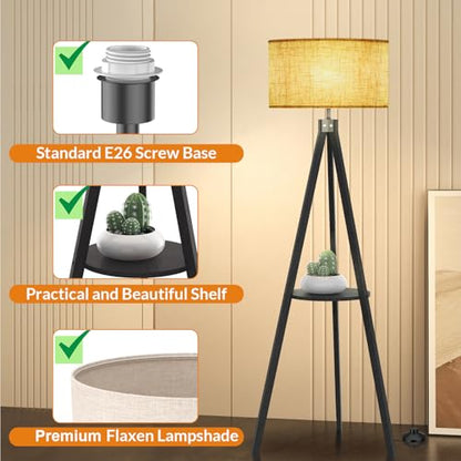 LEPOWER Shelf Floor Lamp Tripod Mid Century Modern Lamps for Living Room - color: Black Holder