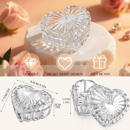 KANPURA Clear Glass Heart-Shaped Jewelry Box, Cute Trinket Box with Lid - color: Clear