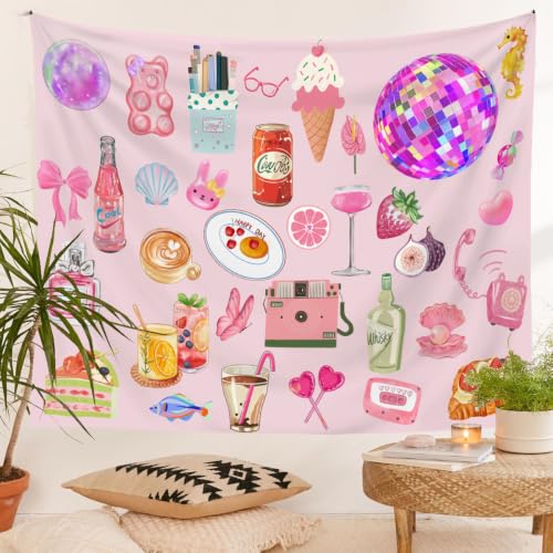 Jhdstore Pink Coquette Tapestry Wall Hanging Aesthetic Cute Y2K Tapestry for Bedroom Decor Elegant Vintage Girls Room Decor Wall Art Posters for Bedroom Living Room Dorm Decor 60” x 80” - color: Aesthetic Pink, size: 80"L x 60"W