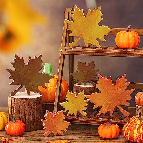 BBTO 6 Pcs Fall Wooden Maple Leaf Signs Thanksgiving Table Decor