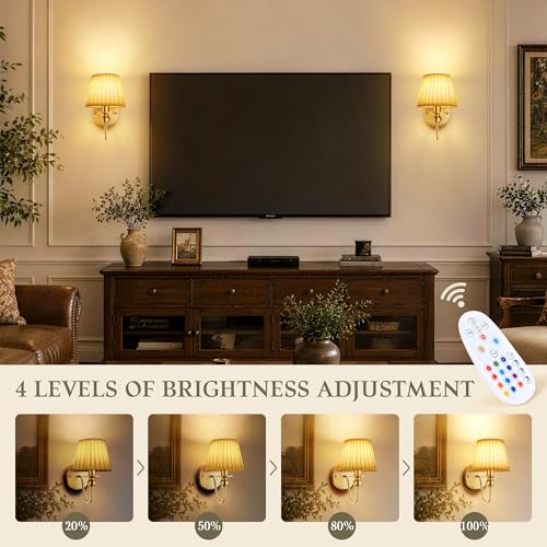 6000mAh Battery Operated Wall Sconces Set of 2, Gold, 10.6 Inch - color: Gold
