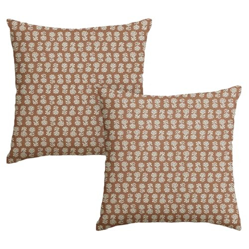 AVOIN colorlife Vintage Floral Boho Throw Pillow Covers Set of 2, 18 x 18 Inch Modern Farmhouse Bohemia Flowers Light Orange Brown Cushion Case Decoration for Sofa Couch Living Room Bedroom - color: Orange Brown, size: 18" x 18" (Pack of 2)