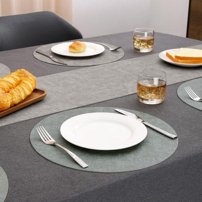 Myir JUN 14" Round Placemats Set of 4, Reversible Dual-Color Place Mats - color: Light Gray Sage Green