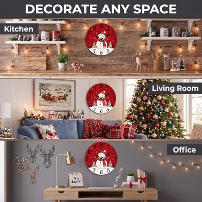 ArtSocket Round Wall Clock Silent Non-Ticking 12", Christmas Rustic - color: Rustic Christmas 01