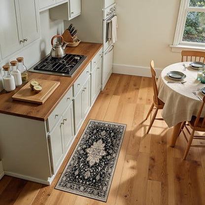 RELEANY Washable Area Rug, Runner 2'x5', Black/Neutral - color: Black/Neutral, size: 2' x 5' (Rectangular)