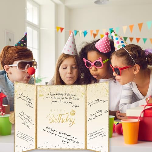 Crenics Gold Happy Birthday Guest Signature Book Alternative 18" x 12" - color: Gold and White
