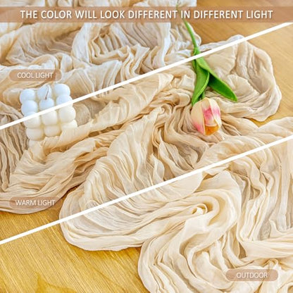 Cheesecloth Table Runner, 10 Ft, Boho Rustic, Beige, 1 Pcs - color: Beige