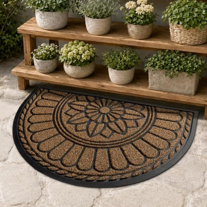 Mibao Half Round Door Mat, 47"x32", Brown, Non-Slip Welcome Entrance - color: Brown, size: 2'8" x 3'11" (Semicircular)