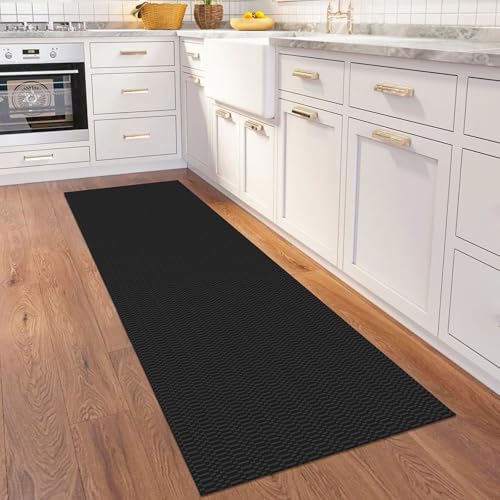 KOZYFLY 2x6 Runner Rug, Washable Non Slip Kitchen Hallway Rug, Black/Grey - color: Black/Charcoal Grey, size: 2' x 6' (Rectangular)