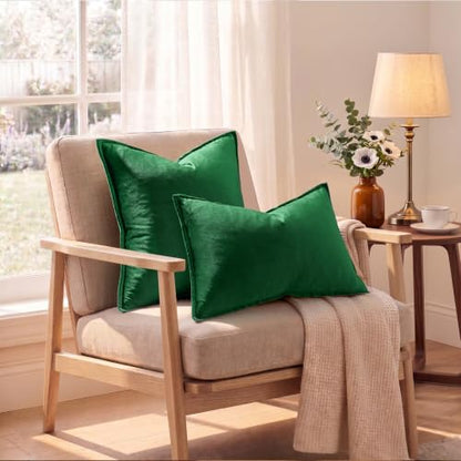 GIGIZAZA Green Velvet Lumbar Throw Pillow Covers 12x20 Inch Pack of 2 - color: Green, size: 20" x 12" (Pack of 2)