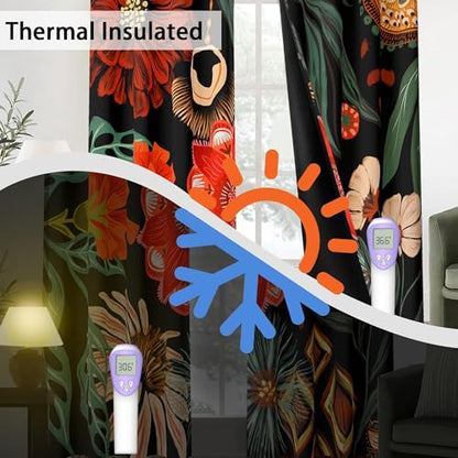 Tyrot Black Floral Grommet Blackout Curtains, 52W x 108L, 2 Panels - color: Crimson Shadow, size: 52"W x 108"L (Pack of 2)