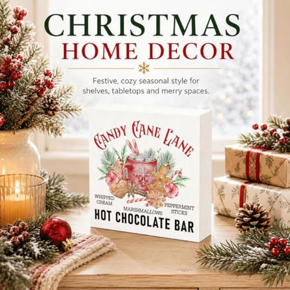 Candy Cane Lane Hot Chocolate Bar Sign, Christmas Kitchen Wood Box Decor - color: Style 19