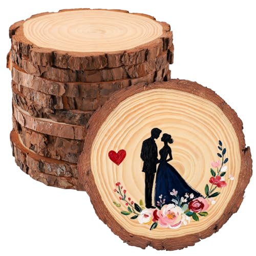 FSWCCK 10 Wood Slices 7-7.8in, Unfinished Slabs for Wedding DIY - size: 10 Pcs 7"-7.8"