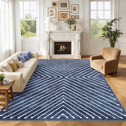 ROYHOME 8x10 Large Area Rug for Living Room Washable Non Slip Bedroom Rugs - color: Navy, size: 8' x 10' (Rectangular)