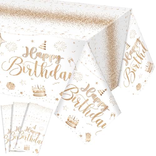 Tudomro 3 Pcs Plastic Happy Birthday Party Tablecloths,Champagne - color: Champagne
