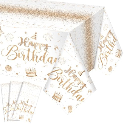 Tudomro 3 Pcs Plastic Happy Birthday Party Tablecloths,Champagne - color: Champagne