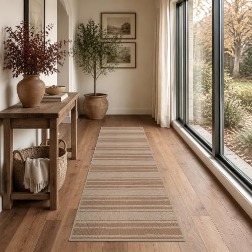 Easy Jute Kitchen Runner 2x6 Kitchen Runner Rug Washable Non Slip Outdoor Rug for Entryway Farmhouse Neutral Low Pile Carpet for Hallyway Proch Doorway - color: Khaki/Striped, size: 2'*6'(Runner)