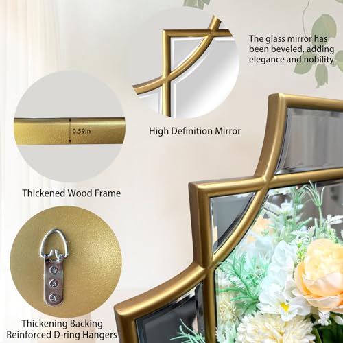 59"x30" Large Rectangle Beveled Mirror with Gold Geometric Frame - color: Gold, size: 59"L x 30"W