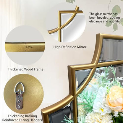 47"x24" Large Gold Rectangle Beveled Mirror with Geometric Frame - color: Gold, size: 47"L x 24"W