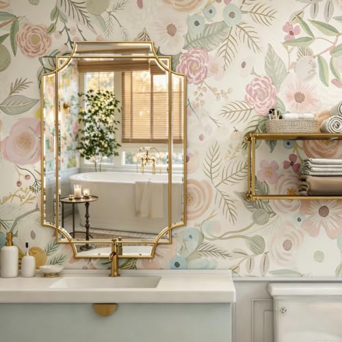 30"x20" Geometric Rectangle Beveled Mirror with Gold Wood Frame - color: Gold, size: 30"L x 20"W