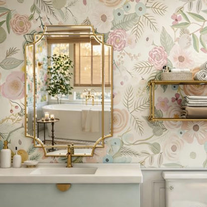 30"x20" Geometric Rectangle Beveled Mirror with Gold Wood Frame - color: Gold, size: 30"L x 20"W