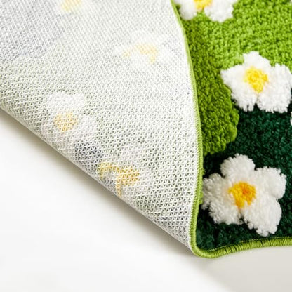 Cute Green Floral Large Bathroom Rugs Bath Mat 3ft Non Slip Washable, Modern Chic Boho Aesthetic Trendy Funky Microfiber Shaggy Tufted Grass Rugs for Bedroom Dorm Nursery Bathroom Kitchen - size: Irregular-3ft